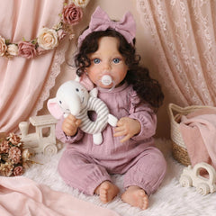 SCOM lifelike reborn doll 18-inch face close-up with hand-painted features for realistic play.