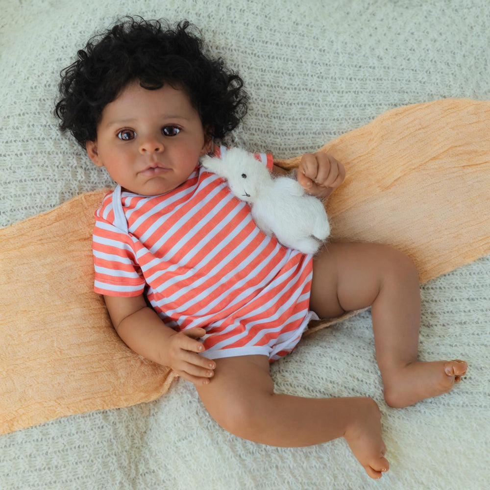 SCOM Realistic Reborn Doll black 20in accessories include bottle and pacifier for nurturing play
