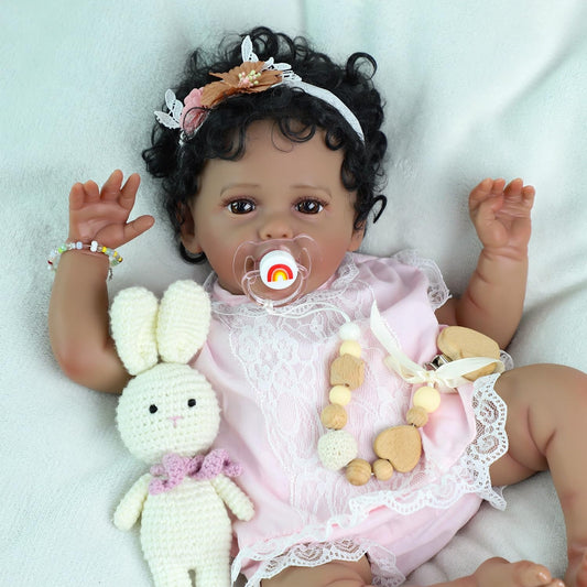 SCOM Reborn Baby Doll Black Girl face close-up showing lifelike features for imaginative play.