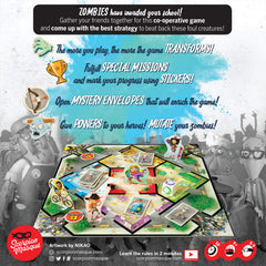 Rulebook with stickers shows evolving rules and progress tracking in Scorpion Masqué Zombie Kidz Evolution.