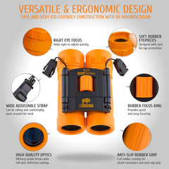 Rugged BeBison binoculars provide shockproof durability for outdoor adventures.