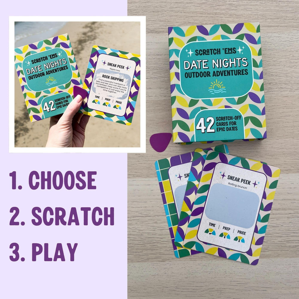 Scratch 'Ems 42 scratch-off cards reveal dares and romantic tasks for couples.