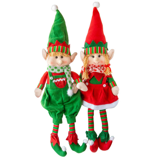 SCS Direct elf boy plush in a festive outfit, ideal for holiday shelf display.
