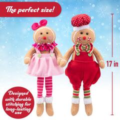 SCS Direct gingerbread plush dolls measure 17 inches for prominent holiday decor.