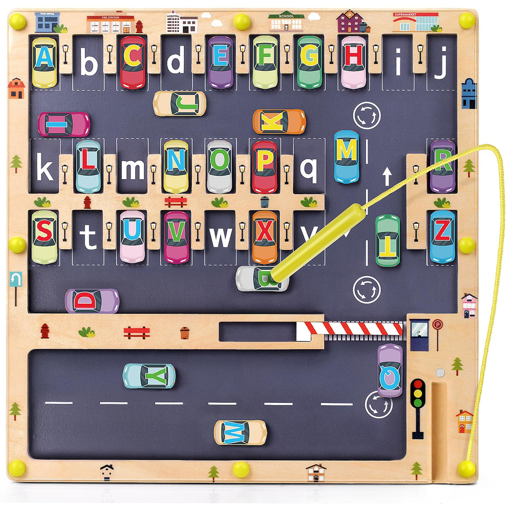 Scuwtocn wooden alphabet maze board with magnetic letters for early learning