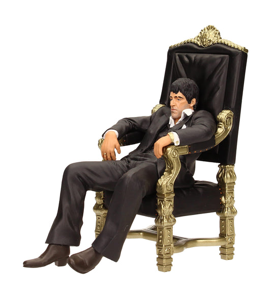 SD Toys Scarface Tony Montana throne figure on display shelf for collectors