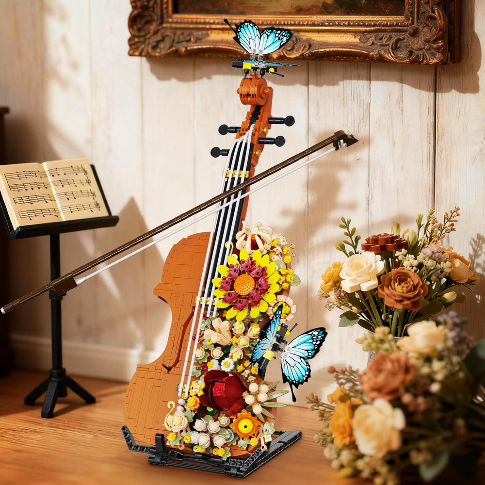 SDVWSF Flower Violin with butterfly details for a blooming desk centerpiece.
