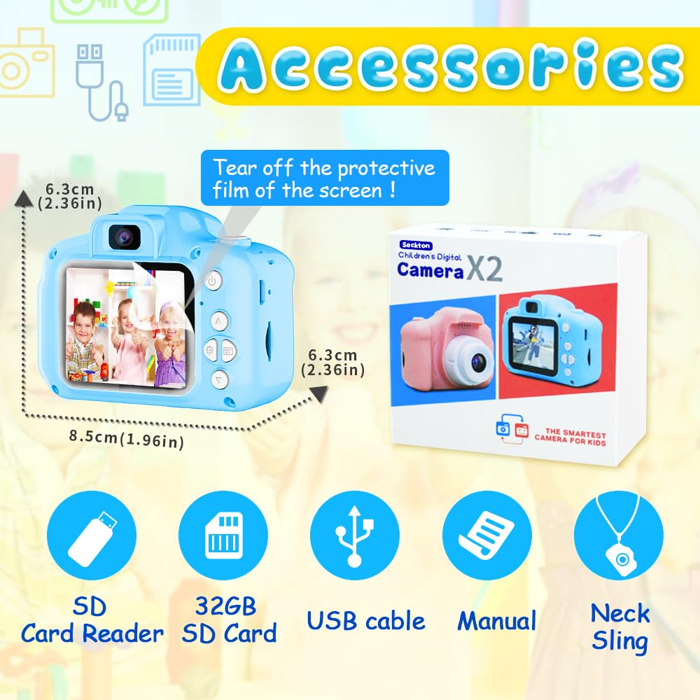 Seckton Upgrade Kids Selfie Camera 32GB SD card included for extra storage