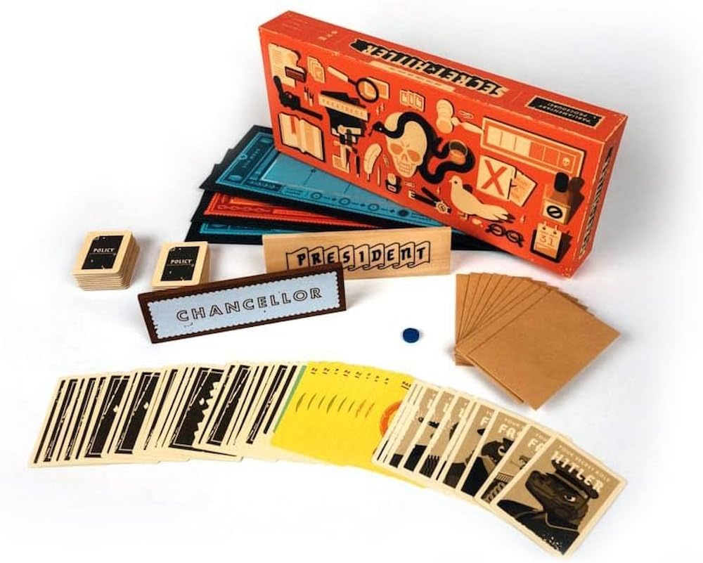 Secret Hitler solid foil-inlay game boards elevate table presence.