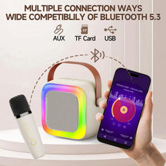 SECULEAD mini karaoke creates a party atmosphere with colorful lights and voice effects.
