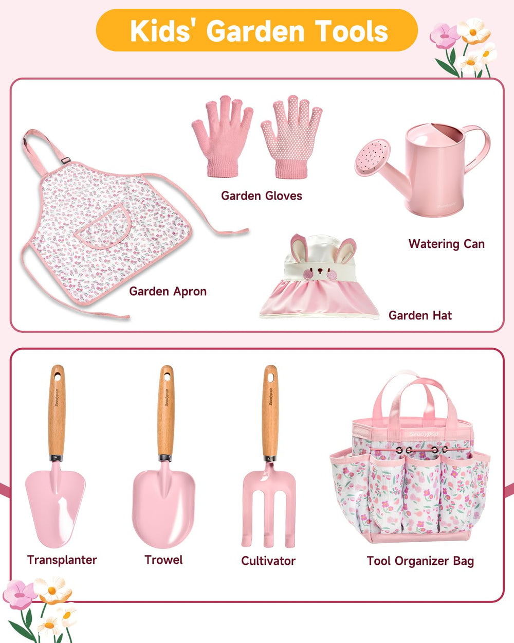 Seedypop gardening apron protecting clothes during planting activities.