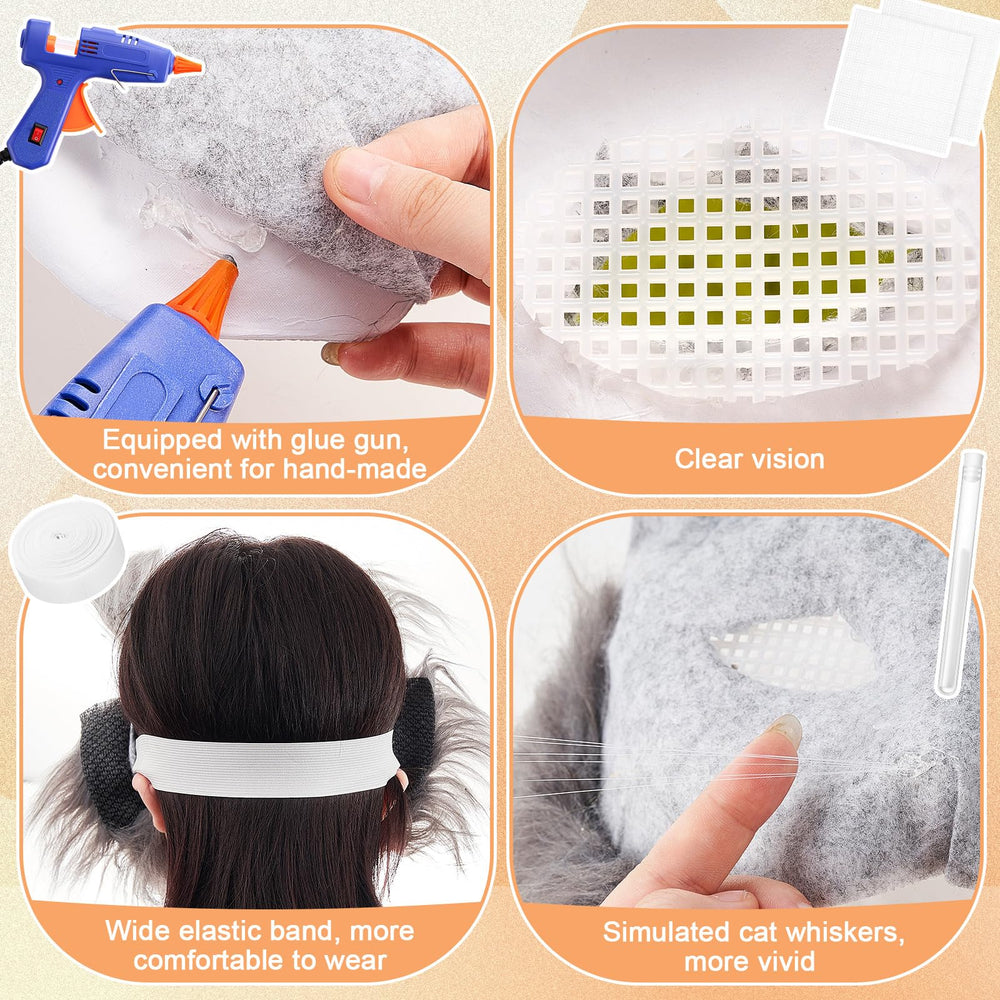Seenelling mesh canvas sheets to shape eyes on a cat mask