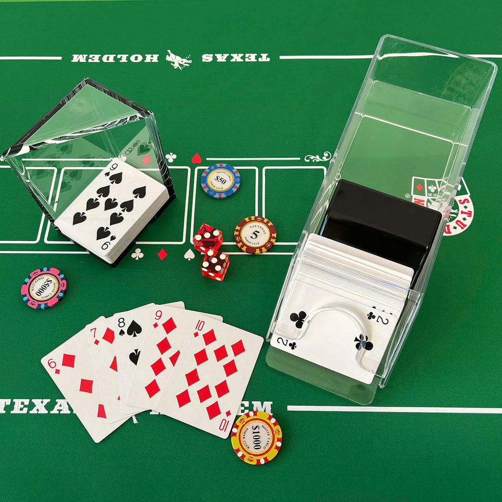 SEETOOOGAMES card dispenser aids at-home blackjack practice and skill-building.