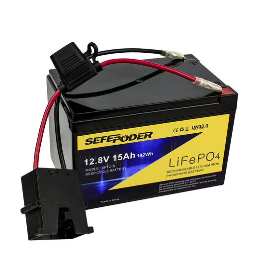 SEFEPODER 12V LiFePO4 battery front view for Power Wheels installation