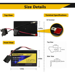 SEFEPODER 12V LiFePO4 battery side view, lightweight and easy to handle