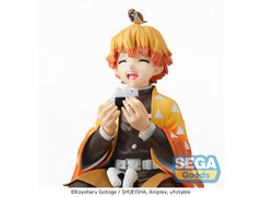 SEGA Demon Slayer Zenitsu Agatsuma perching figure packaging close-up shows licensed design