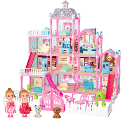 Seifar doll house pink exterior with LED lights for magical playtime.