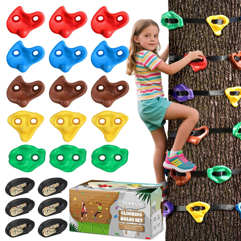 SEKKVY 15-piece climbing holds for a secure backyard tree climb.