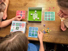 Semper Smart Games PlaySmart Dice Math-Tac-Toe dice close-up with color-coded faces