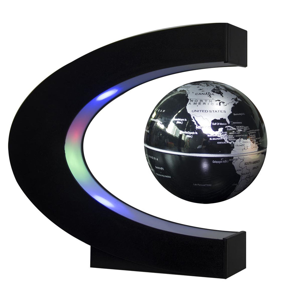Senders floating globe with LED C-Shape frame glows as a striking desk decoration.