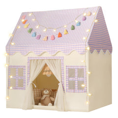 SENODEER kids play tent with purple checkered fabric for cozy indoor pretend play