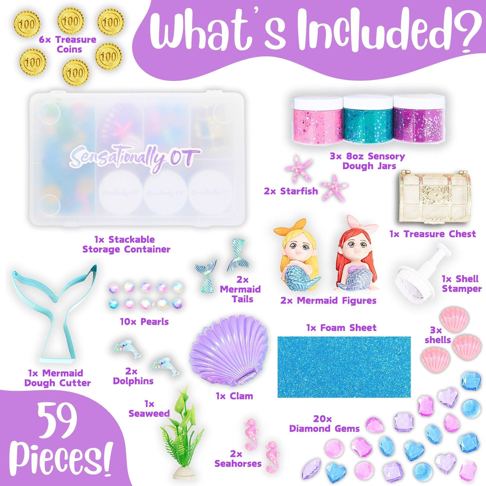 Mermaid Dough Kit pearls and coins enhance fine motor exploration with decorating play.