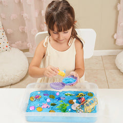 Sensationally OT reusable play bin with secure clips for easy cleanup