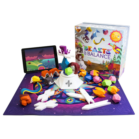 Beasts of Balance tower setup by Sensible Object for family play and creative stacking.