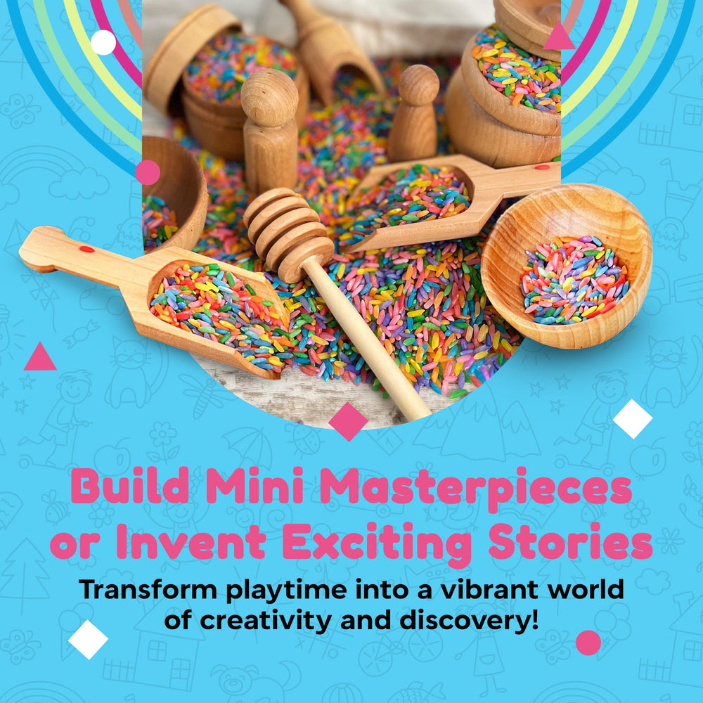 Sensory-N-Stuff wooden scoops promote accurate scooping in sensory bins.