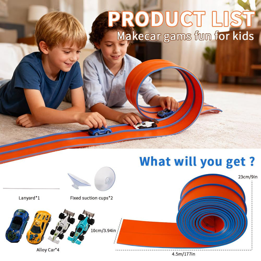 SENVIA Flex Track with diecast cars rolling along curved sections for kids