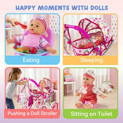Seppacio baby-doll accessories offer tableware, bottles, and diapers for realistic routines.
