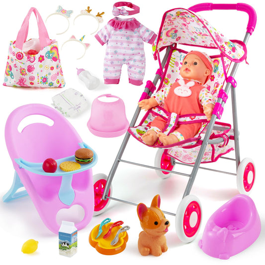 Seppacio baby doll stroller set — doll front view to spark imaginative play.