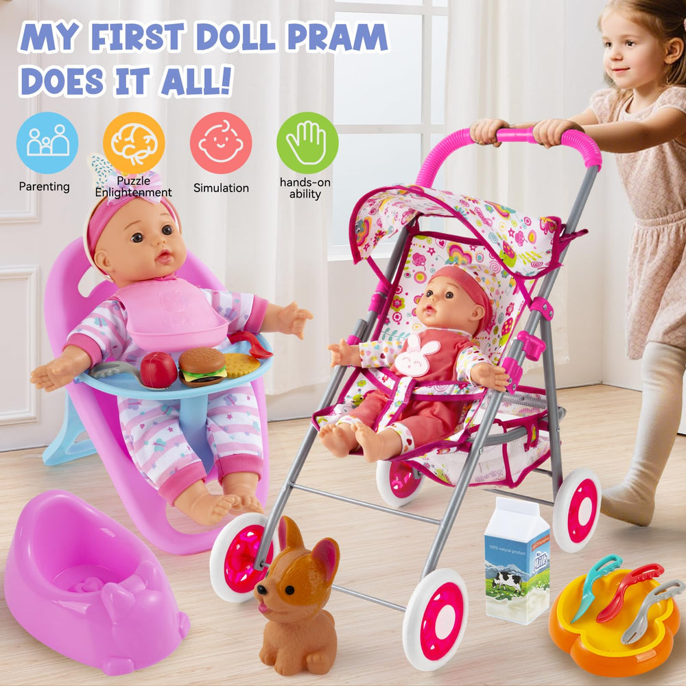 Seppacio baby doll stroller set — foldable stroller for easy storage and travel.