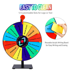 Seqiuay prize wheel dry-erase surface allows quick prize updates.