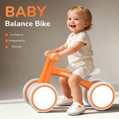 SEREED Baby Balance Bike four wheels side view supports stable exploration indoors.