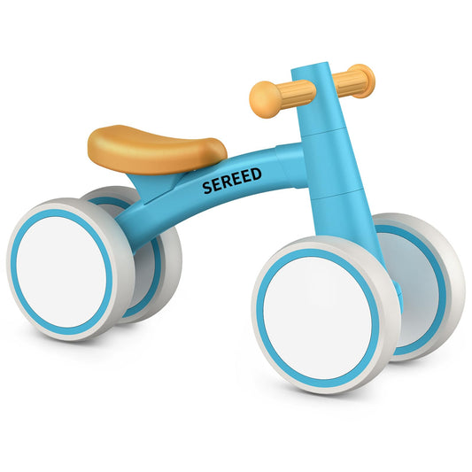 SEREED baby balance bike blue side view for safe toddler exploration
