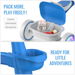 SEREED Colorful Lighting Toddler Tricycle blue handlebar adjustment for a better fit.