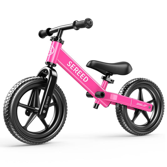 SEREED balance bike frame shows durable construction for outdoor play.
