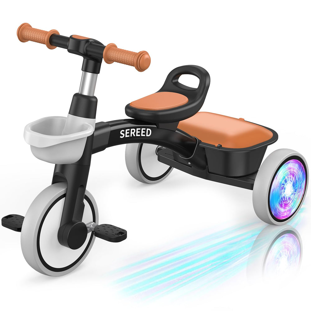 SEREED toddler tricycle black front view for quick setup and first rides