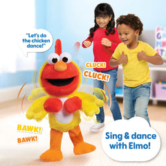 Sesame Street Elmo interactive plush shown in motion mode encourages storytelling and creative staging.