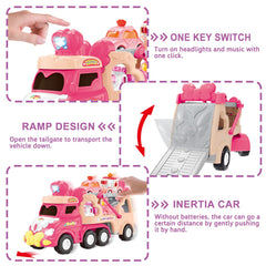 Seveclotree animal figures accompany princess cars for role-play fun.
