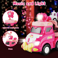 Seveclotree carrier truck with crown button lighting up the play area.