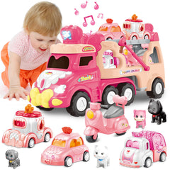 Seveclotree pink princess car with crown button activates light and sound.
