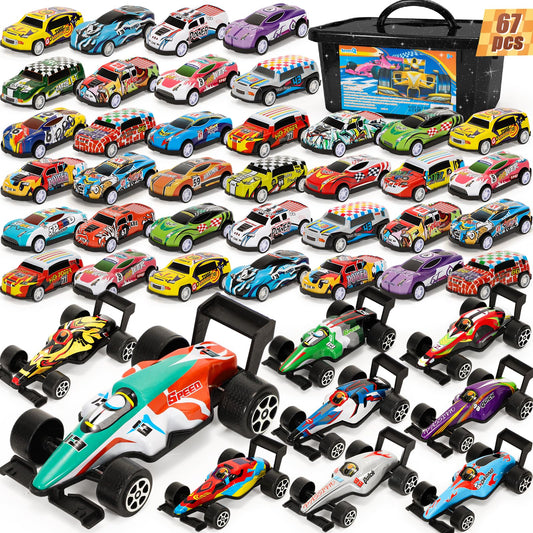SevenQ pull-back race cars with storage box for classroom parties.