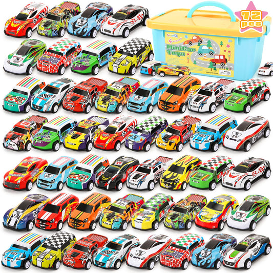 SevenQ pull-back cars 72-piece set with storage box for easy play.