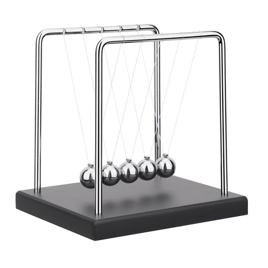 SEVNPRIME 5-bead Newton's cradle top view showcases precise alignment and smooth pendulum motion for desktop focus.