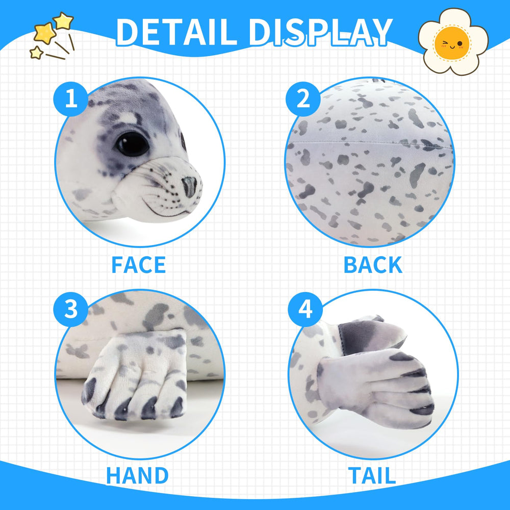 Sew Butiful seal plush displayed as a decorative pillow in a child's space