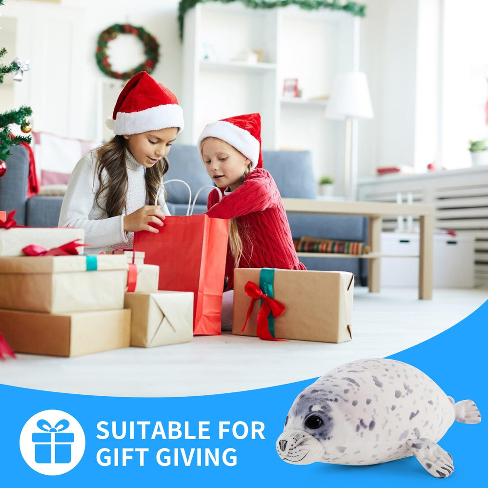 Sew Butiful seal plush cuddled by a child for comforting playtime