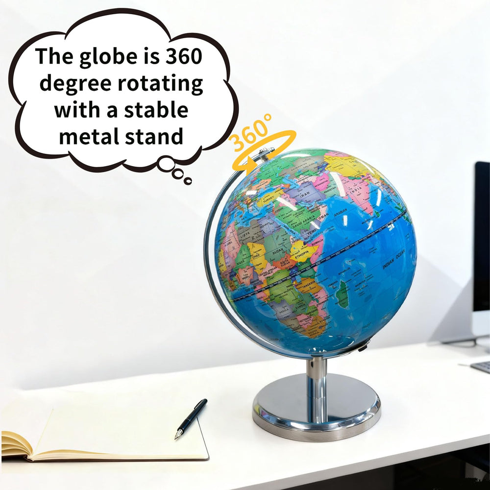 Clear geographic details reveal continents, oceans, cities, and borders.