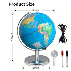 Sexacohu globe with a stable metal base minimizes wobble during rotation.